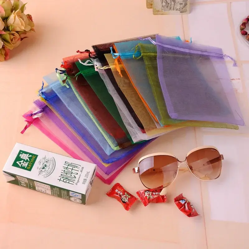 100pcs 9x12cm Organza Bags Jewelry Packaging Bags Wedding Birthday Event Party Decoration Drawable Bags Gift Box Candy Pouches