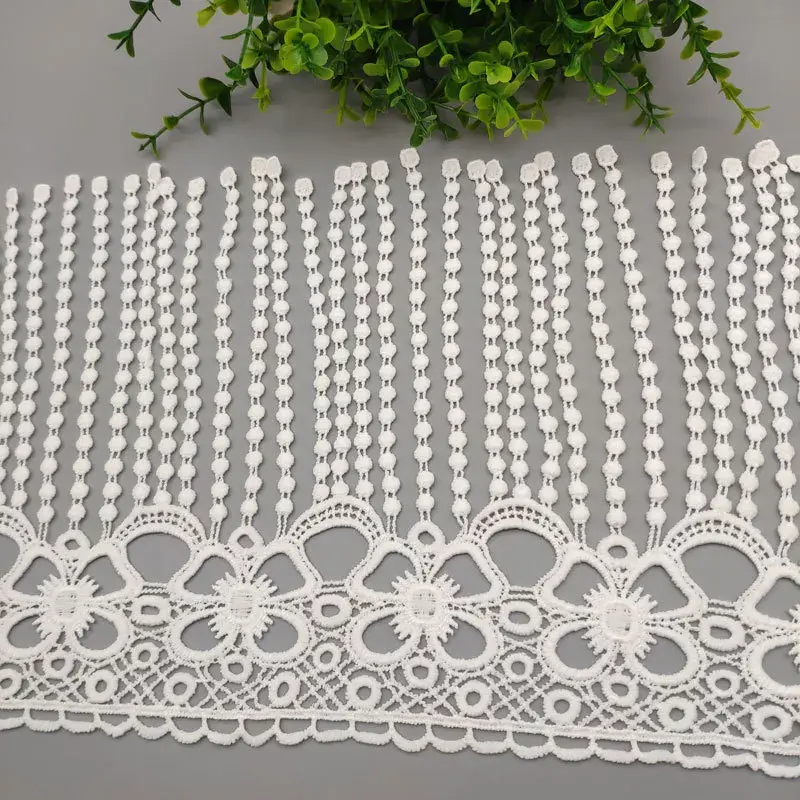 20cm Hollow Out Floral Embroidered White Lace Ribbon Long Fringe Lace Tape Wedding Dress Home Curtain Garment Decoration Tassel