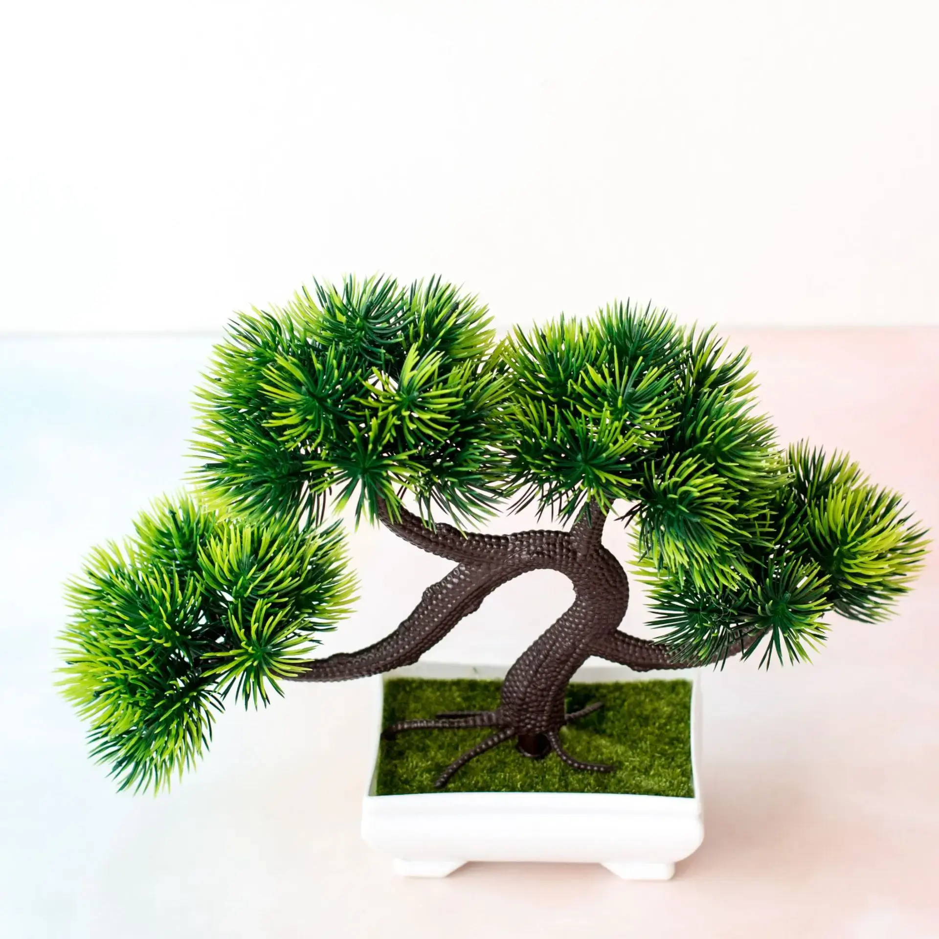 23x28cm Green Artificial Pine Tree Potted Bonsai 4Forks Grass Ball Simulation Guest Greeting Small Tree Plants Bonsai Home Decor