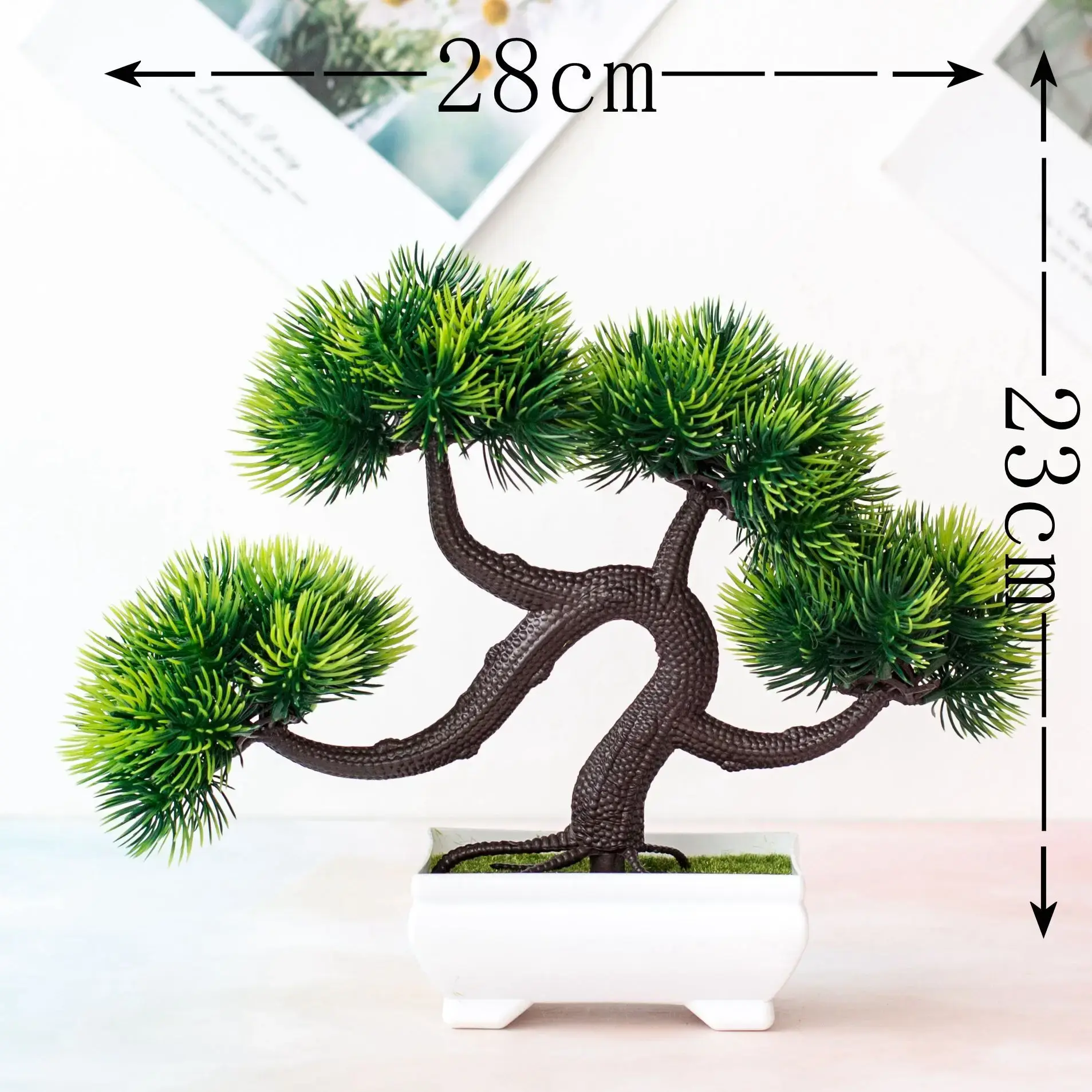 23x28cm Green Artificial Pine Tree Potted Bonsai 4Forks Grass Ball Simulation Guest Greeting Small Tree Plants Bonsai Home Decor
