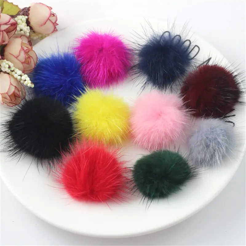 5Pcs Macaron Color 4cm Mink Pompoms Fur Balls for Sewing on Knitted Keychain Scarf Shoes Hats Fur DIY Crafts Hair Accessories