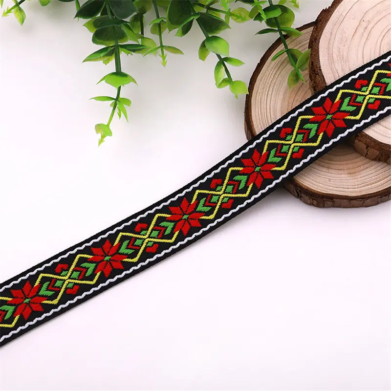 25mm Vintage Ethnic Embroidered Jacquard Ribbons Trim DIYClothes Bag for Decoration Handcraft Apparel Sewing Headwear 2yards