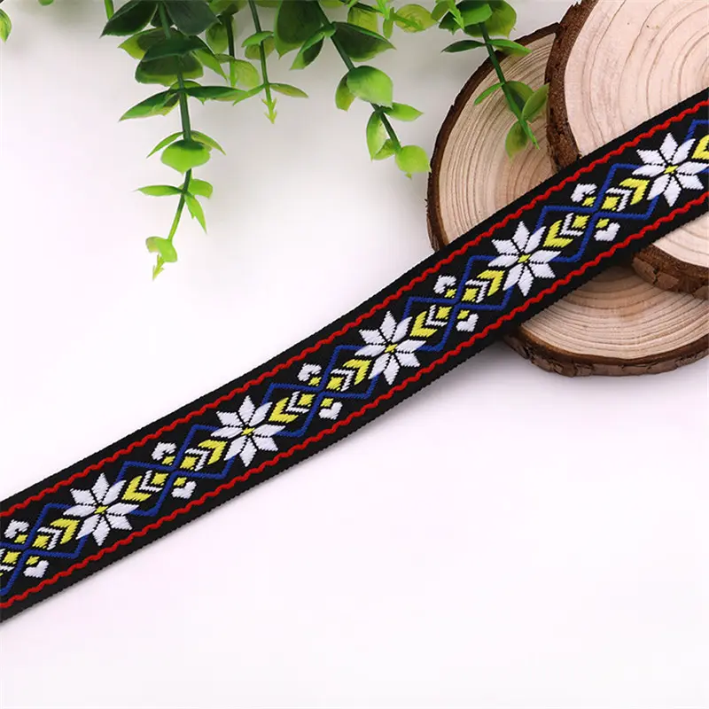25mm Vintage Ethnic Embroidered Jacquard Ribbons Trim DIYClothes Bag for Decoration Handcraft Apparel Sewing Headwear 2yards