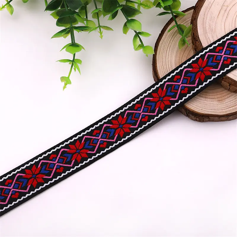 25mm Vintage Ethnic Embroidered Jacquard Ribbons Trim DIYClothes Bag for Decoration Handcraft Apparel Sewing Headwear 2yards