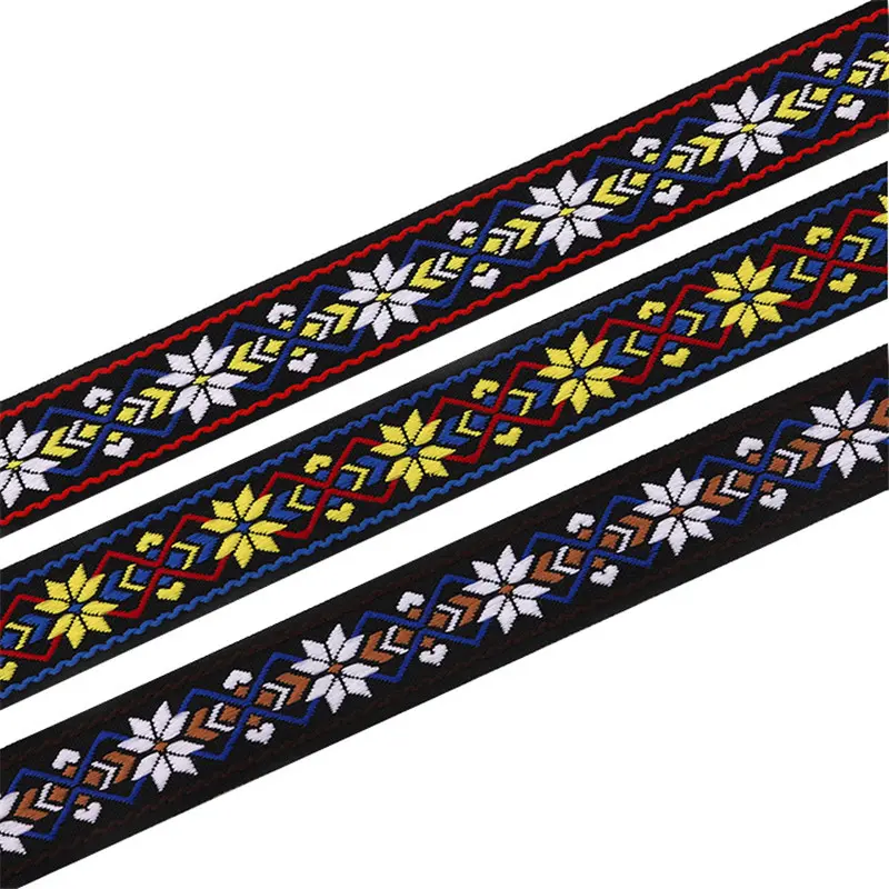25mm Vintage Ethnic Embroidered Jacquard Ribbons Trim DIYClothes Bag for Decoration Handcraft Apparel Sewing Headwear 2yards