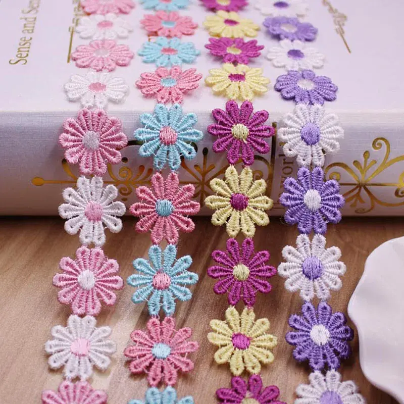1yard 25mm Colorful Daisy Flower Lace Trim for Knitting Wedding Embroidered Ribbon DIY Handmade Patchwork Sewing Supplies Crafts