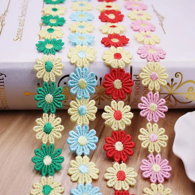 1yard 25mm Colorful Daisy Flower Lace Trim for Knitting Wedding Embroidered Ribbon DIY Handmade Patchwork Sewing Supplies Crafts