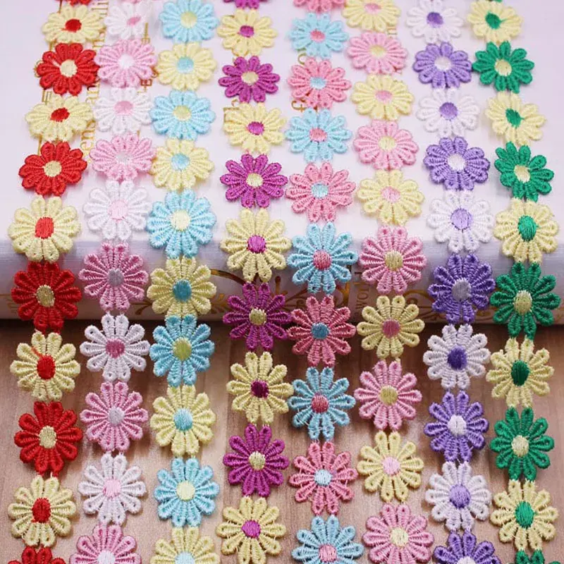 1yard 25mm Colorful Daisy Flower Lace Trim for Knitting Wedding Embroidered Ribbon DIY Handmade Patchwork Sewing Supplies Crafts