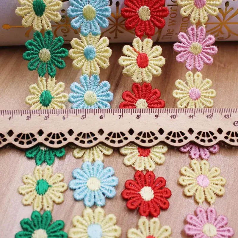 1yard 25mm Colorful Daisy Flower Lace Trim for Knitting Wedding Embroidered Ribbon DIY Handmade Patchwork Sewing Supplies Crafts