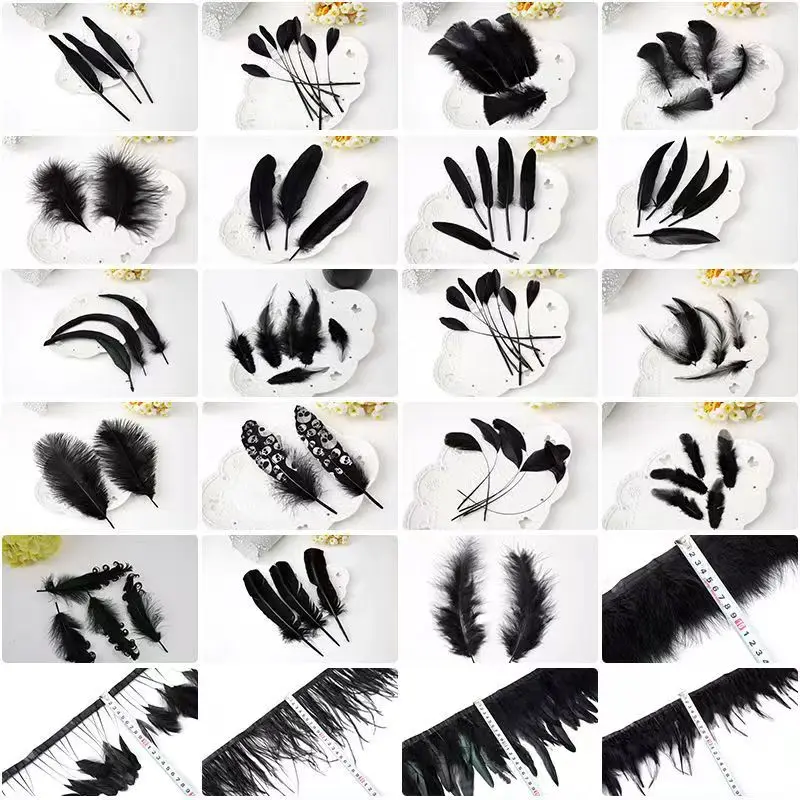 Black Feathers Rooster Goose Feathers for Jewelry Making Ostrich Pheasant Plumes Feather Trim for Crafts Carnaval Assesoires
