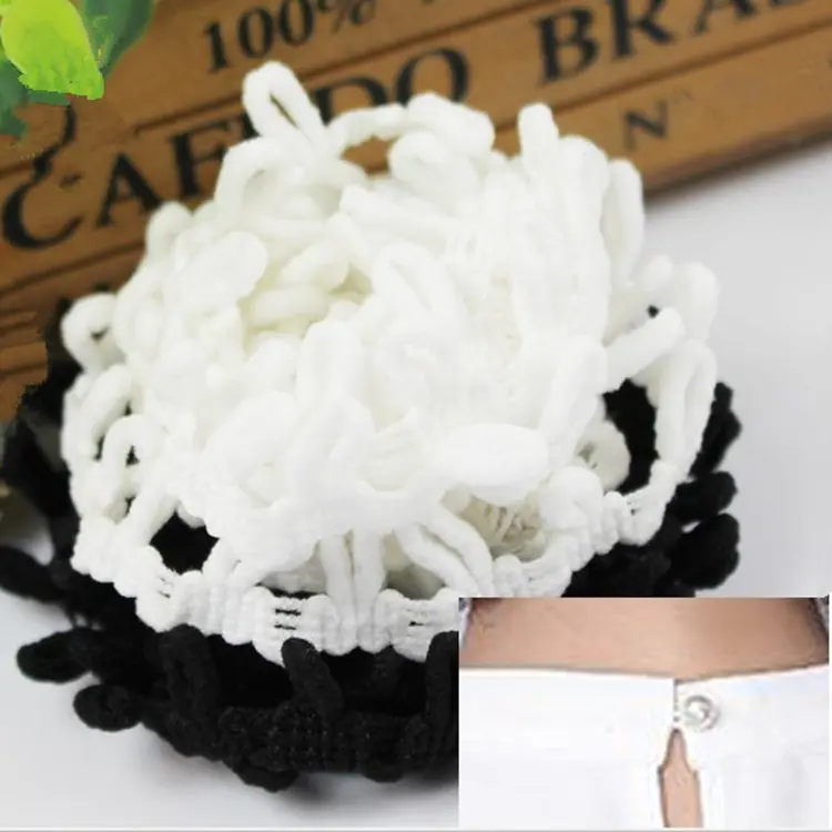 New Arrival 1.5cm Black White Elastic Ribbon Button Loop for Fur Collar Over Coat Garment Sewing Accessories DIY 15mm 5yard/lot