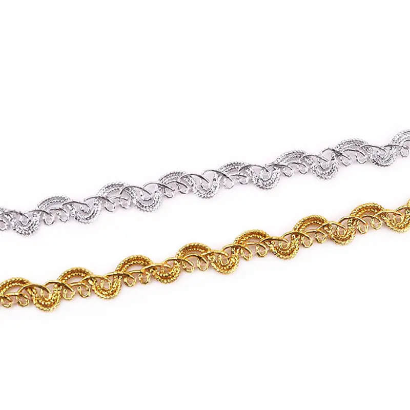 Gold Silver Lace Trim Ribbon Curve Lace Fabric Sewing Centipede Braided Lace Wedding Craft DIY Clothes Accessories Home Decor 5y