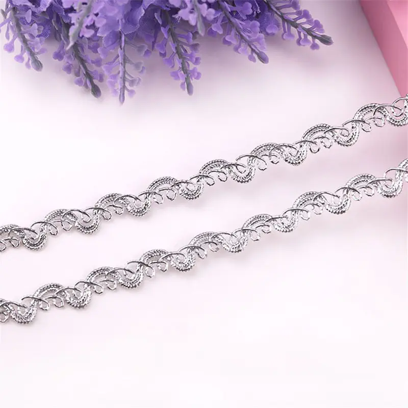 Gold Silver Lace Trim Ribbon Curve Lace Fabric Sewing Centipede Braided Lace Wedding Craft DIY Clothes Accessories Home Decor 5y