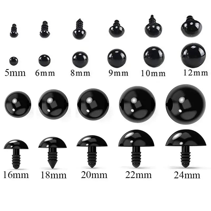 100pcs Black Plastic Safety Eyes for Toys Amigurumi Diy Kit Crafts Teddy Bear Soft Toy Eye 6mm 8mm 10mm 12mm Doll Accessories