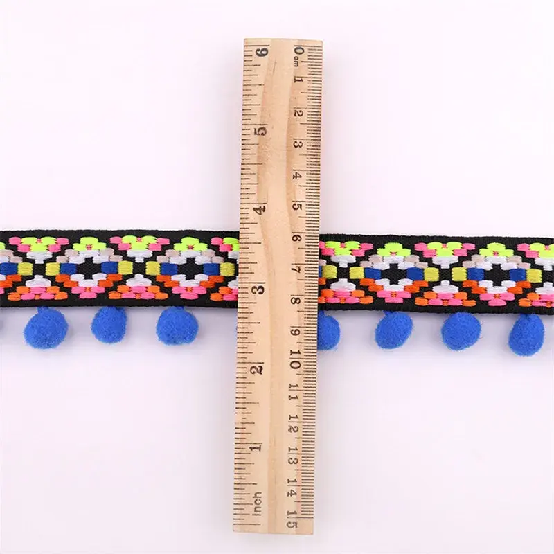 Vintage Embroidered Trim Pom Pom Pompom Ball Fringe Ribbon Crafts Handmade Ribbon for Sewing Accessories DIY Decoration 2Yard