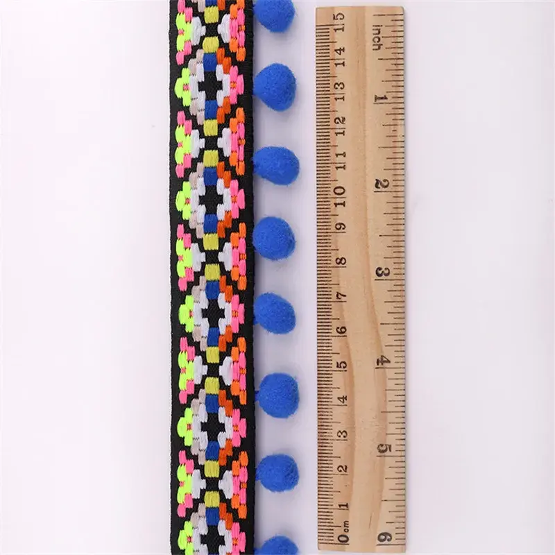 Vintage Embroidered Trim Pom Pom Pompom Ball Fringe Ribbon Crafts Handmade Ribbon for Sewing Accessories DIY Decoration 2Yard