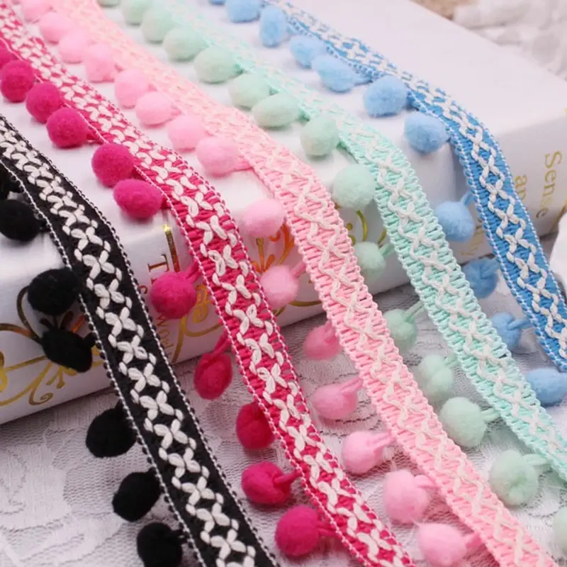 1 Yard Lace Ribbon Sewing Accessories Pom Pom Tassel Pompoms Trim Ball Fringe Embroidery Apparel Lace Fabric Handmade Accessory