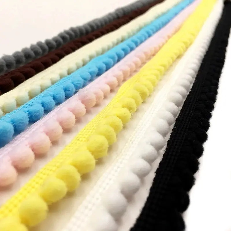 18Yards White Pink Pom Pom Trim Ball 11 Mm MINI Pearl Pompom Fringe Ribbon Sewing Lace Kintted Fabric Handmade Craft Accessories