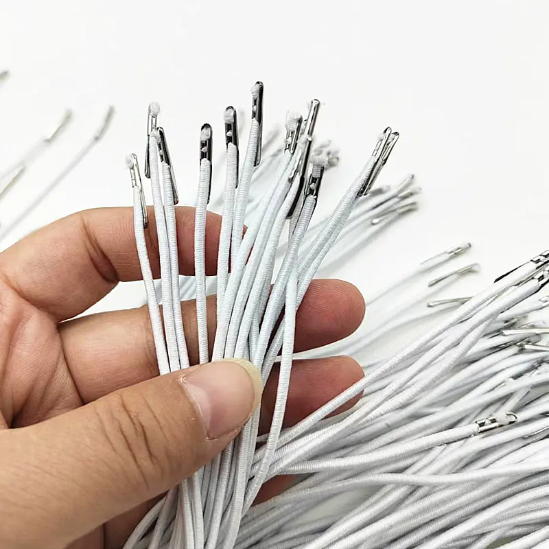 Mask Lanyard Elastic Ropes Elastic Barbed Cords Stretch Round String with Metal Barbs Fastener for Mask Making Book Binding
