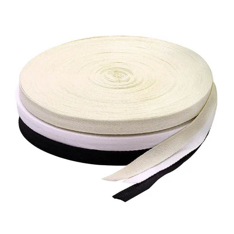 50Yards Nature White Black Twill Cotton Ribbon Webbing Tape Bias for Bag Home Textile Handmade Craft 10/15/20/25/30/40mm Width