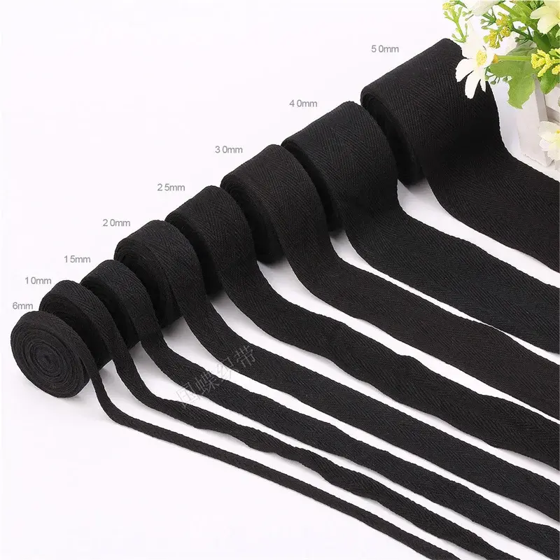 50Yards Nature White Black Twill Cotton Ribbon Webbing Tape Bias for Bag Home Textile Handmade Craft 10/15/20/25/30/40mm Width