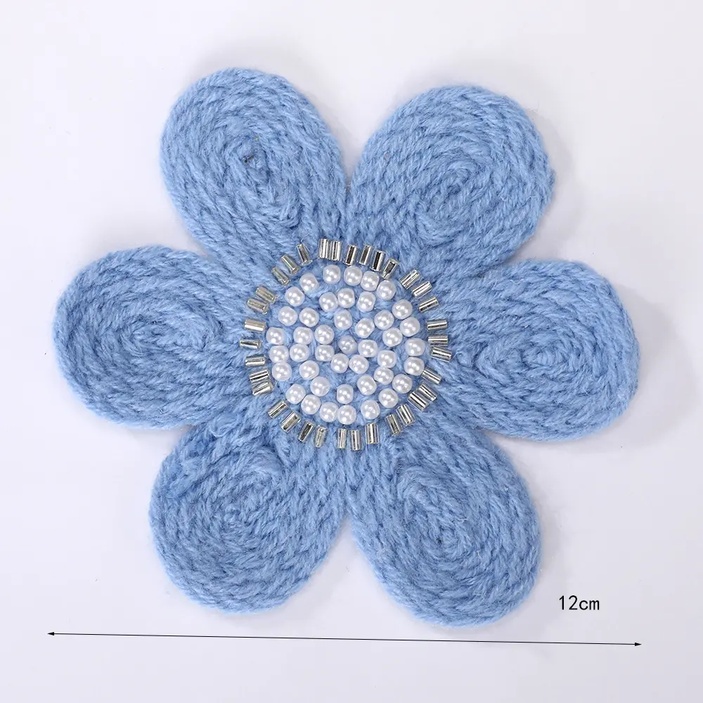 1Pcs New Wool Three-Dimensional Flower Embroidery Bead Flower Patch DIY Sweater Accessories Clothing Accessories12CM