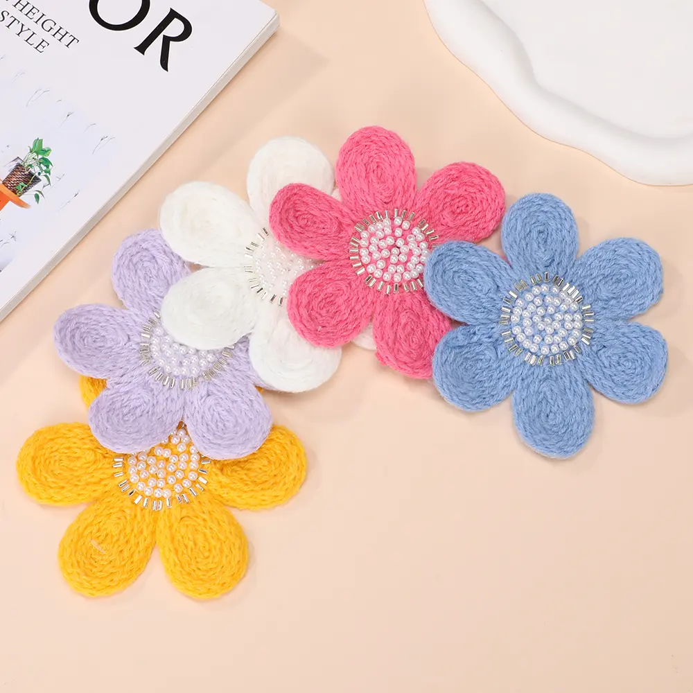 1Pcs New Wool Three-Dimensional Flower Embroidery Bead Flower Patch DIY Sweater Accessories Clothing Accessories12CM