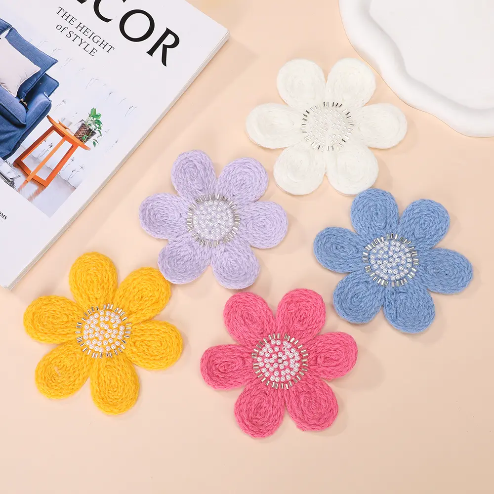 1Pcs New Wool Three-Dimensional Flower Embroidery Bead Flower Patch DIY Sweater Accessories Clothing Accessories12CM