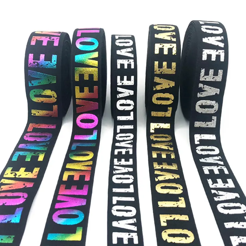 25mm 40mm LOVE Foil Print Flat Elastic Band Sewing Clothing Accessories Nylon Webbing Garment Sewing Underwear Accessories 1yard