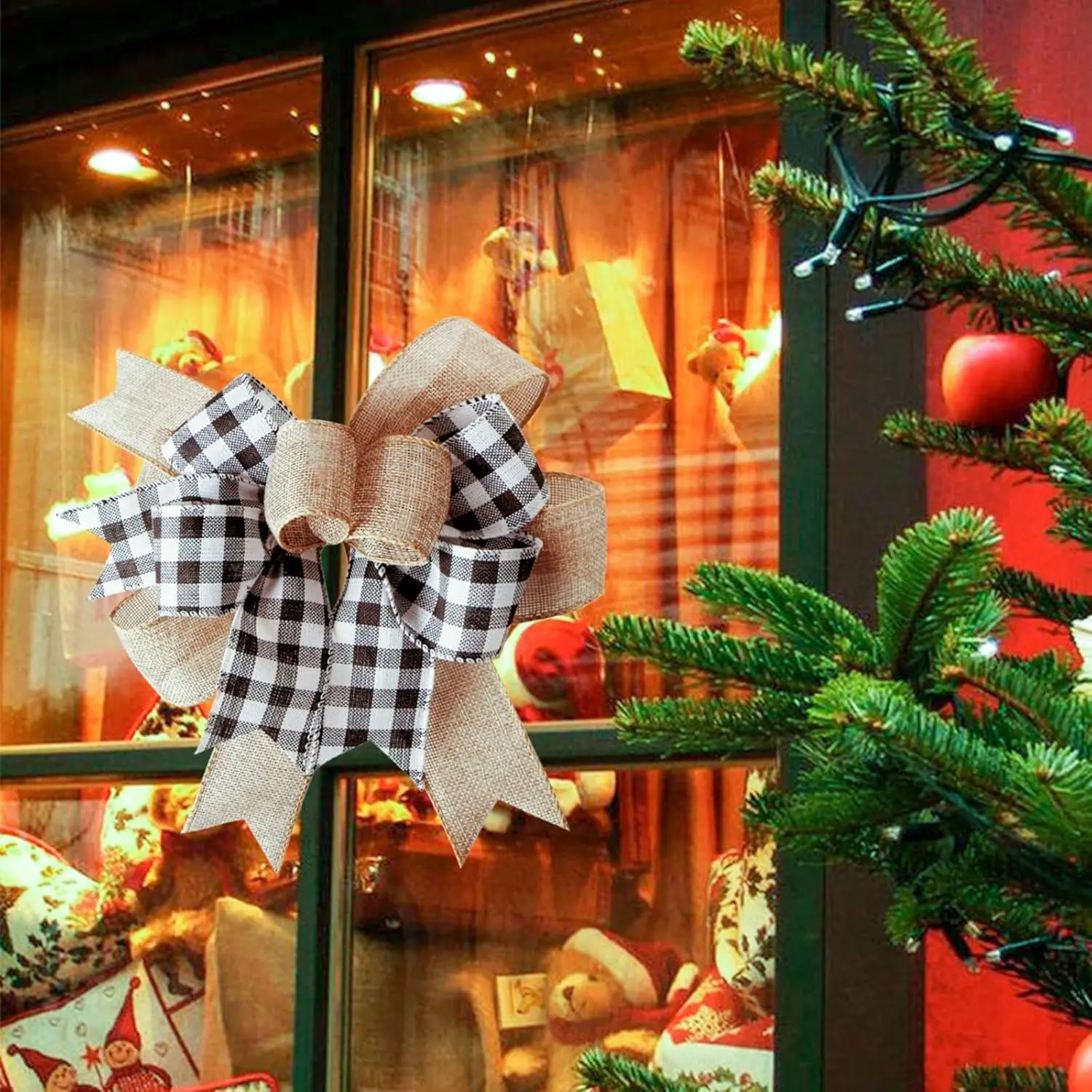 1Pc Black White Red Plaid Bows For Wreath Kitchen Decor Black Christmas Wreath Bows