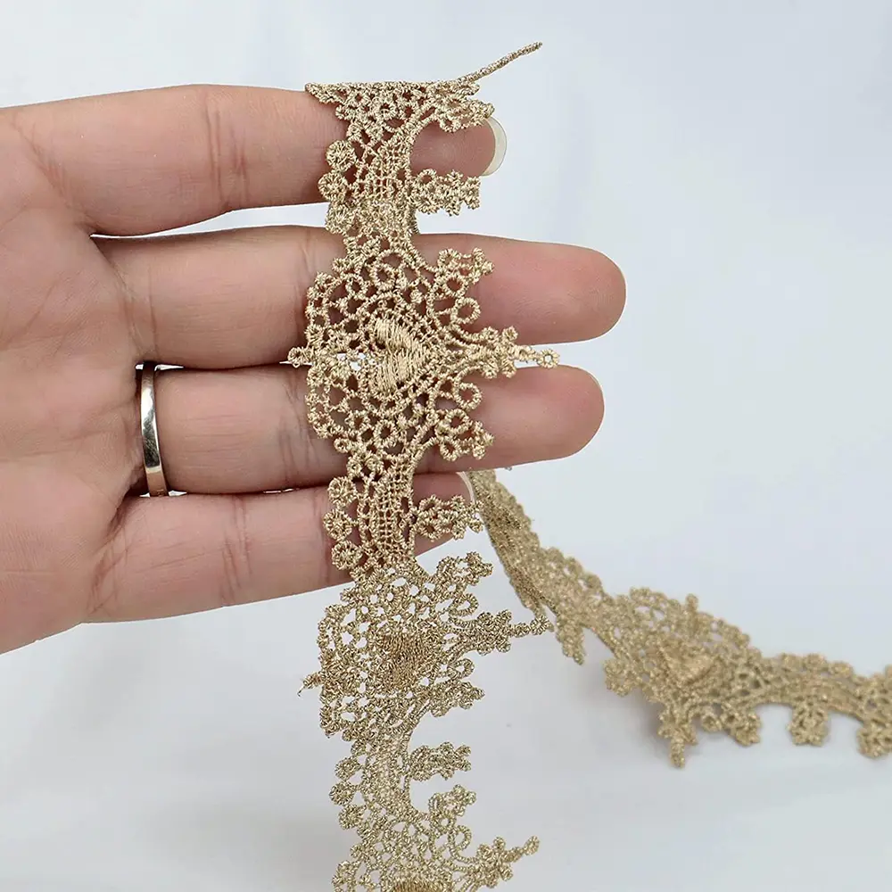 1 Yard Black White Gold Thread Embroidery Lace Fabric DIY Curtain Clothing Accessories Applique Sewing For Wedding Crafts