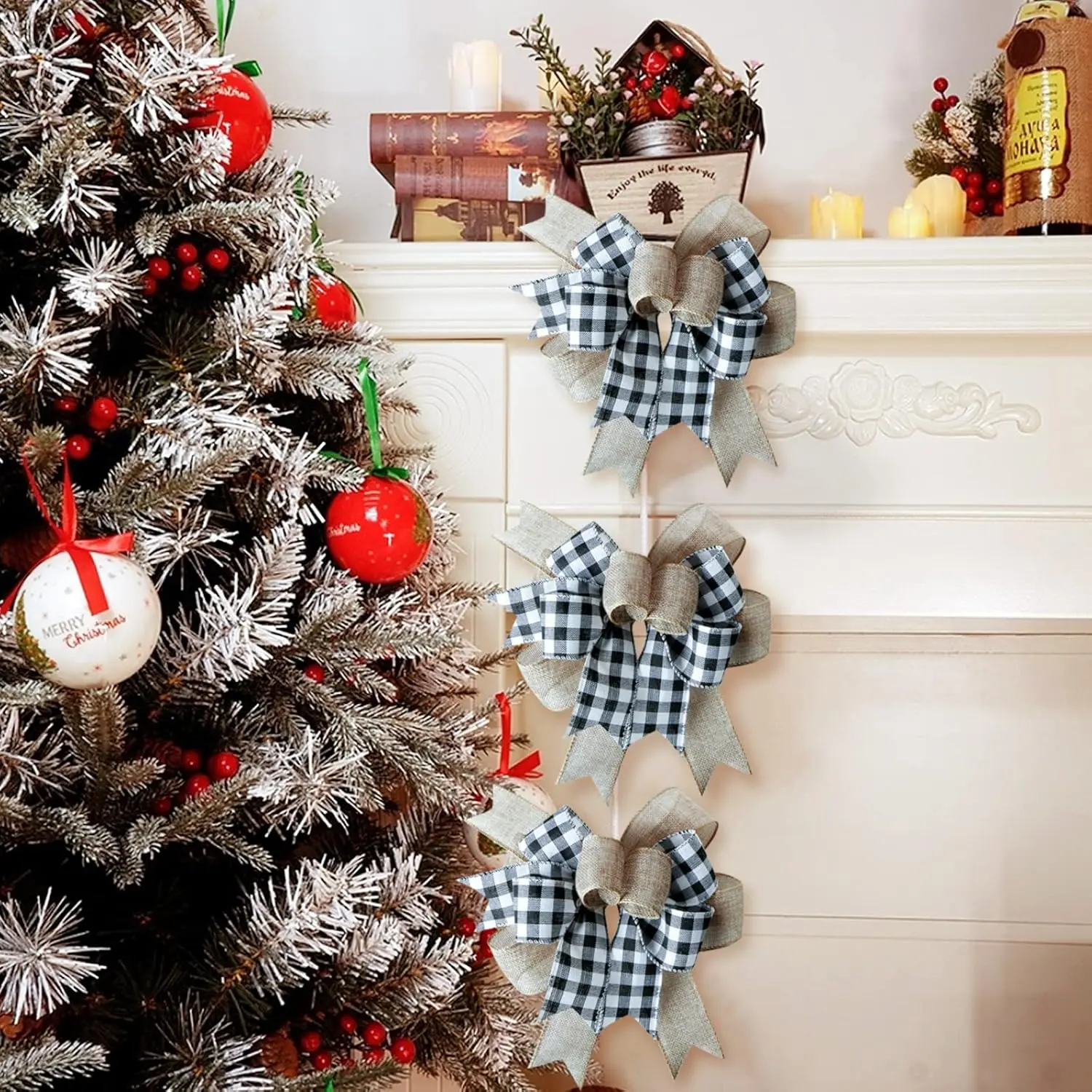 1Pc Black White Red Plaid Bows For Wreath Kitchen Decor Black Christmas Wreath Bows