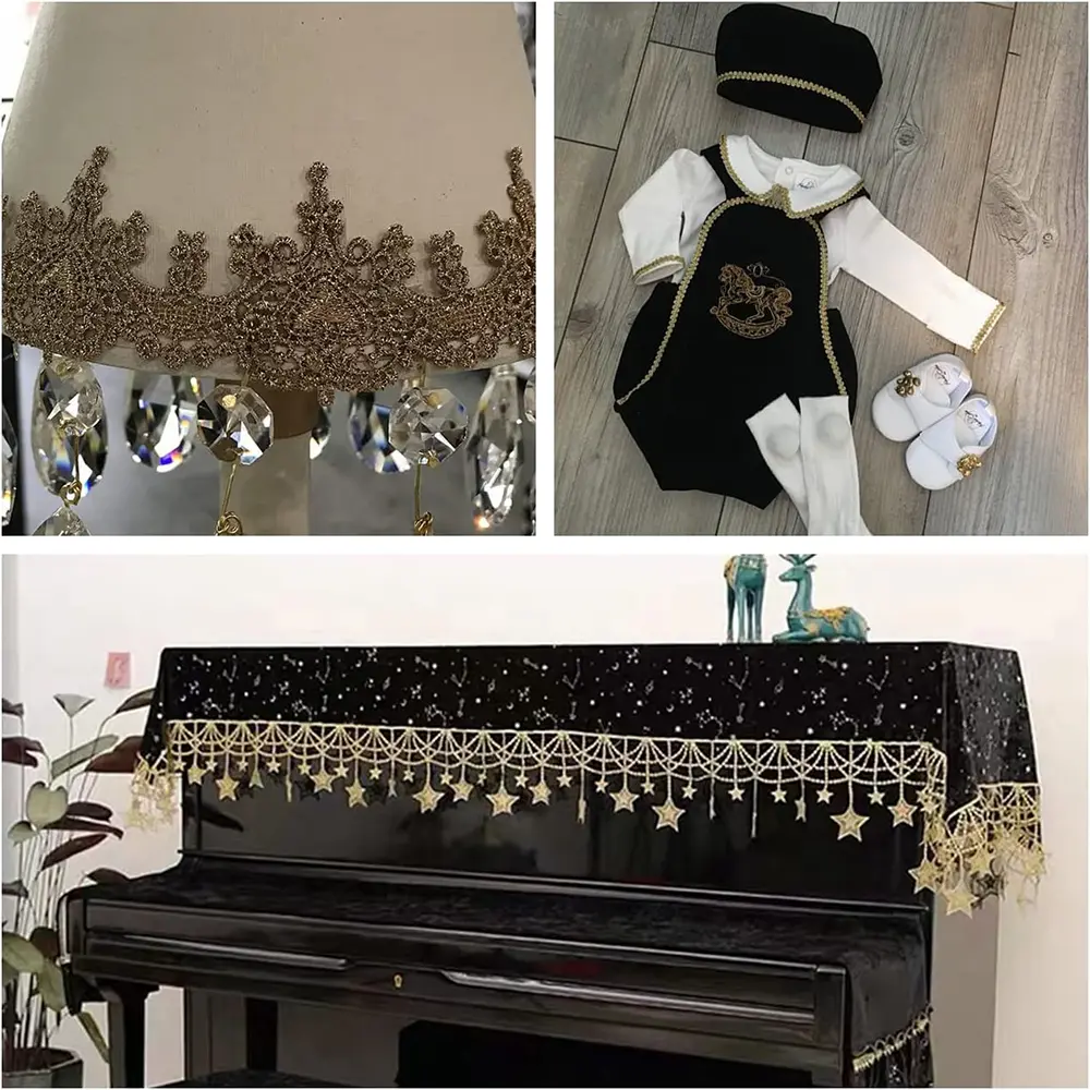1 Yard Black White Gold Thread Embroidery Lace Fabric DIY Curtain Clothing Accessories Applique Sewing For Wedding Crafts