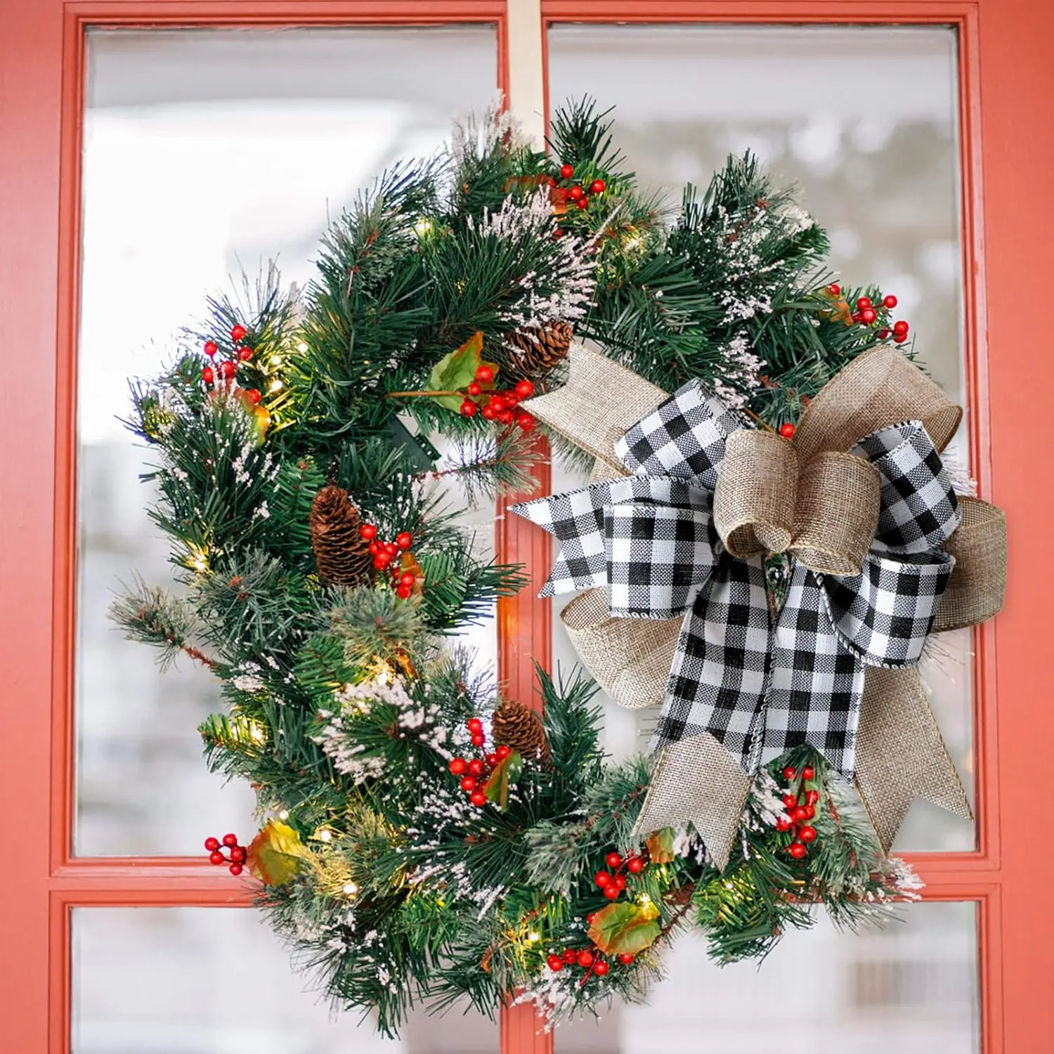 1Pc Black White Red Plaid Bows For Wreath Kitchen Decor Black Christmas Wreath Bows