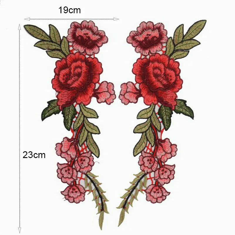 1 Pair Rose Flower Embroidery Patches Fabrics Clothing Bags Evening Dress Accessories Appliques Sewing Patch Crafts Supplies