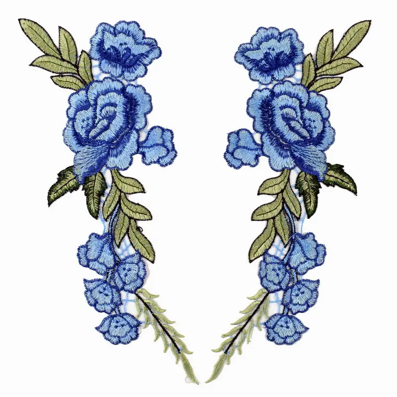 1 Pair Rose Flower Embroidery Patches Fabrics Clothing Bags Evening Dress Accessories Appliques Sewing Patch Crafts Supplies