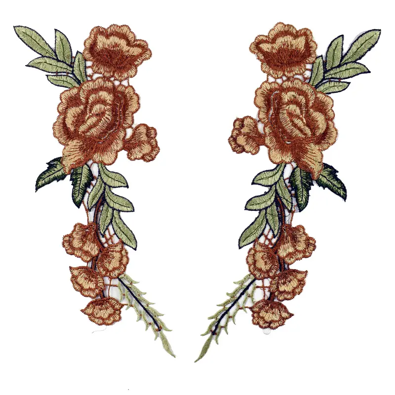 1 Pair Rose Flower Embroidery Patches Fabrics Clothing Bags Evening Dress Accessories Appliques Sewing Patch Crafts Supplies