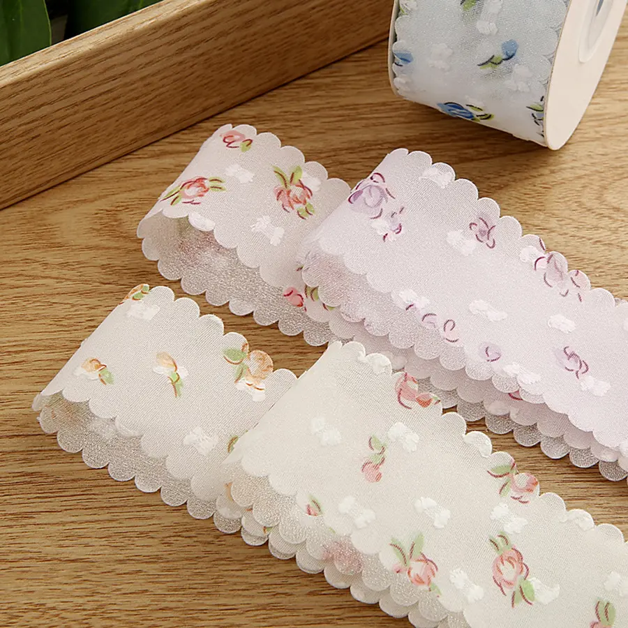 2Yards/Lot Chiffon Velvet Polka Dot Flower Ribbon Lace Fabric for DIY Clothing Decoration Wedding Party Decor 3.8cm Width