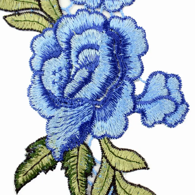 1 Pair Rose Flower Embroidery Patches Fabrics Clothing Bags Evening Dress Accessories Appliques Sewing Patch Crafts Supplies