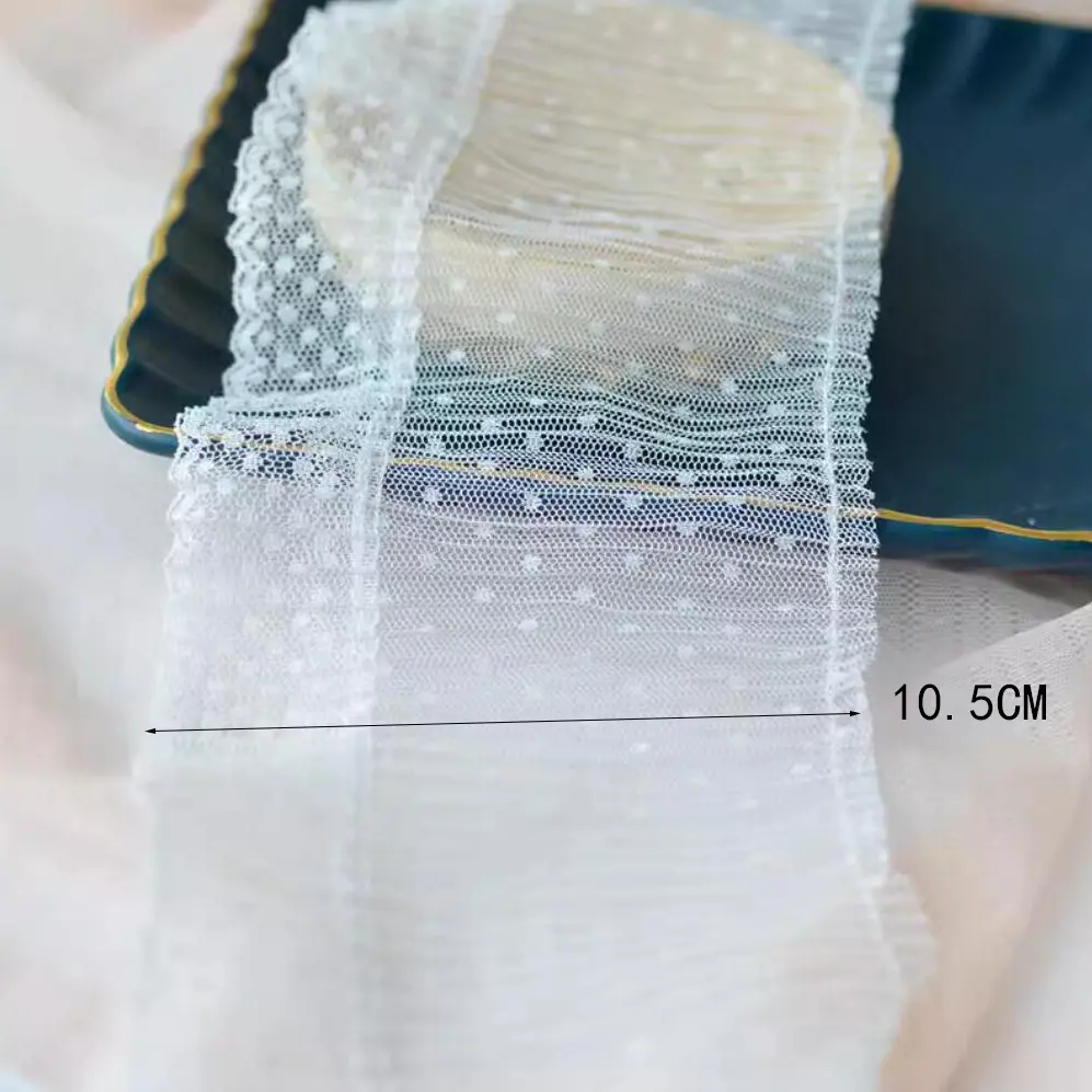 1Yard Elastic Wave Point Mesh White Black Dot Lace Fabric Handmade DIY Wedding Dresses Sewn Decoration 10.5CM Wide