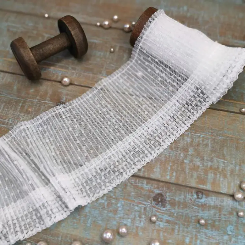 1Yard Elastic Wave Point Mesh White Black Dot Lace Fabric Handmade DIY Wedding Dresses Sewn Decoration 10.5CM Wide