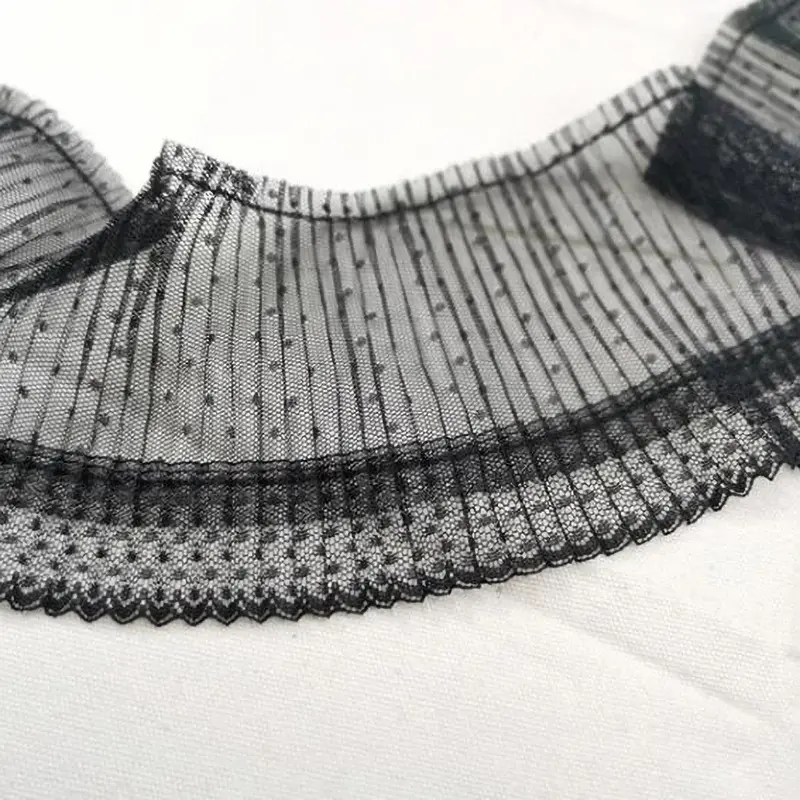1Yard Elastic Wave Point Mesh White Black Dot Lace Fabric Handmade DIY Wedding Dresses Sewn Decoration 10.5CM Wide