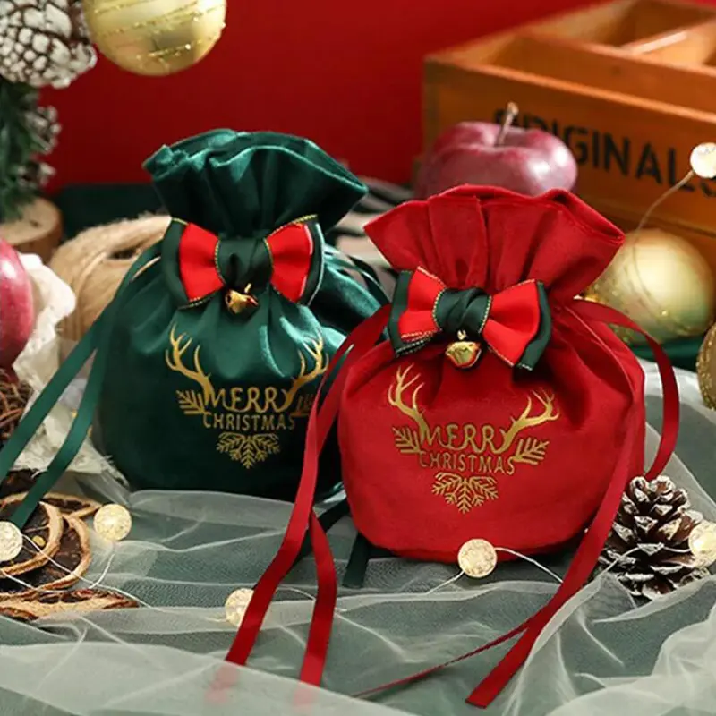 1 Pcs Red Green New Christmas Apple Bag Velvet Drawstring Bag Christmas Eve Fruit Gift Storage Bag 12*15CM