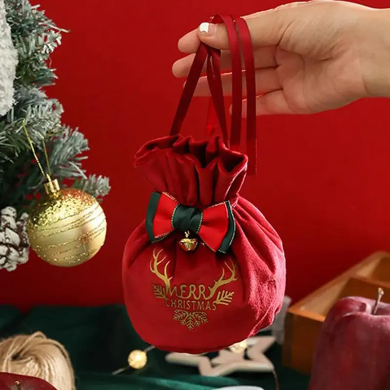 1 Pcs Red Green New Christmas Apple Bag Velvet Drawstring Bag Christmas Eve Fruit Gift Storage Bag 12*15CM