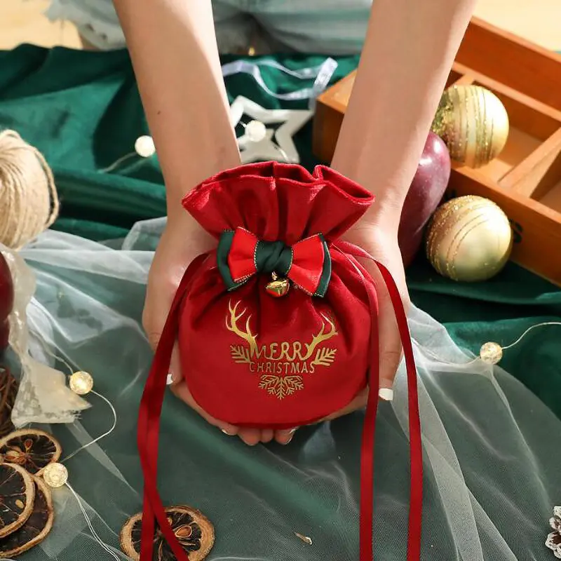 1 Pcs Red Green New Christmas Apple Bag Velvet Drawstring Bag Christmas Eve Fruit Gift Storage Bag 12*15CM