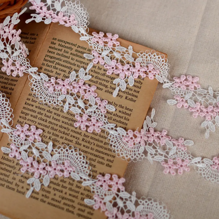 1 Yard Fine Line Pink Blue Water Soluble Embroidery Lace DIY Clothing Accessories