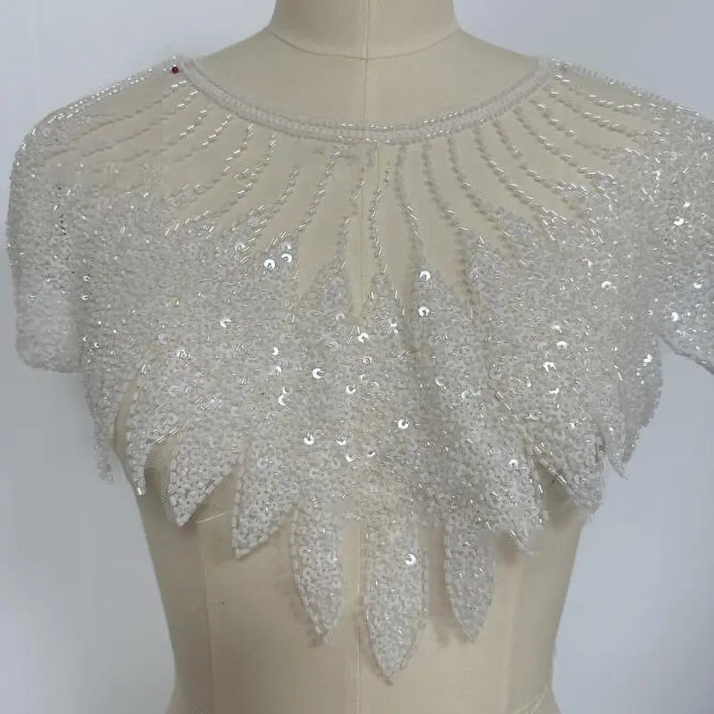 White Flower Sequin Embroidery Patches Fabric For Wedding Evening Dress Accessories Sewing Handmade Applique Repair Crafts