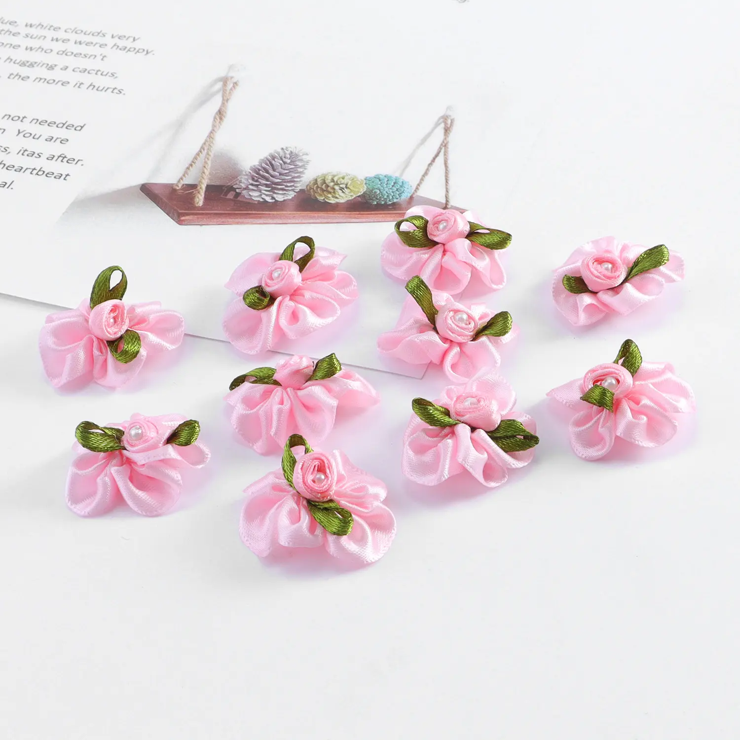 10Pcs Mix Color Satin Ribbon Rose Flower Appliques DIY Wedding Sewing Craft Gift Box Decoration Patch 3CM ﻿