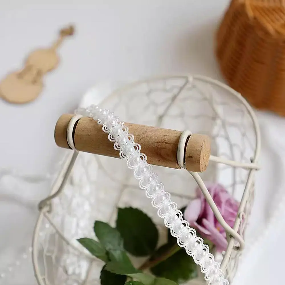 2Yards Beaded Pearl lace Webbing Accessories DIY Dress Decoration Strap Lace