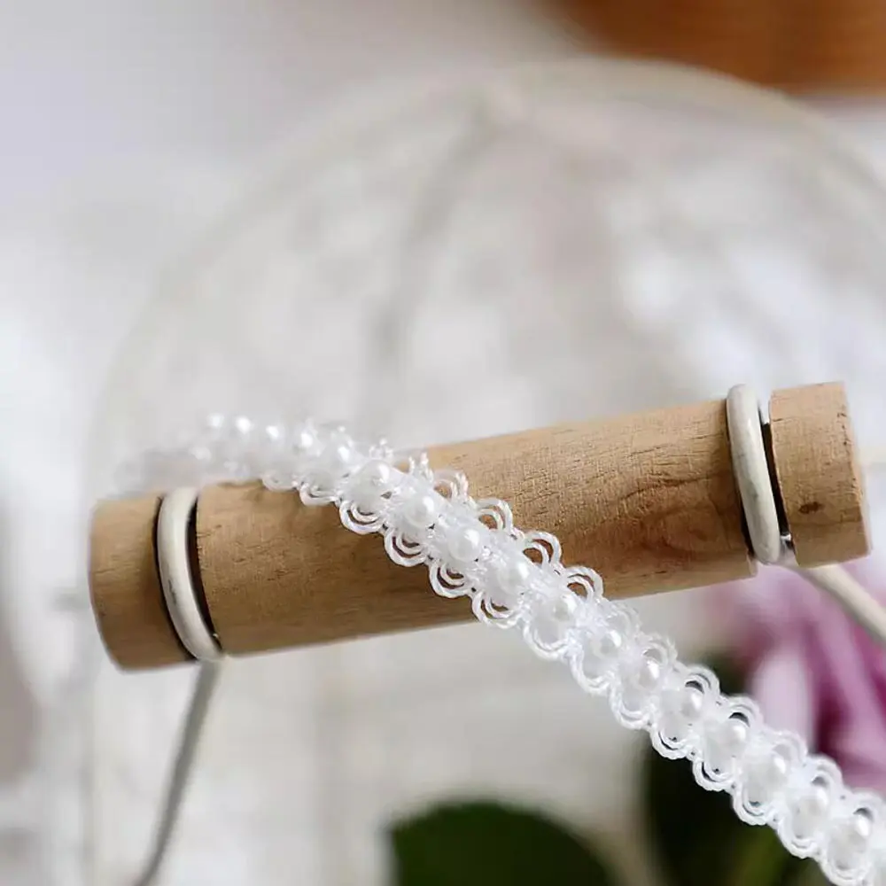 2Yards Beaded Pearl lace Webbing Accessories DIY Dress Decoration Strap Lace